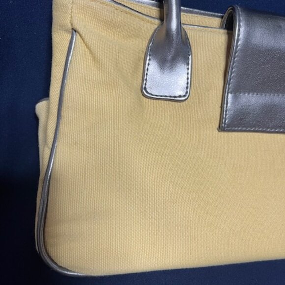 Victoria's Secret Yellow Cotton Canvas w/Silver Trim Satchel Handbag 12"x5" - Picture 11 of 11